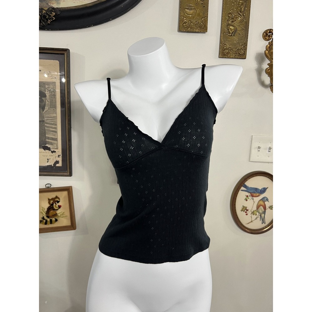 Brandy Melville Black Eyelet Ribbed Knit Cami Tank Top